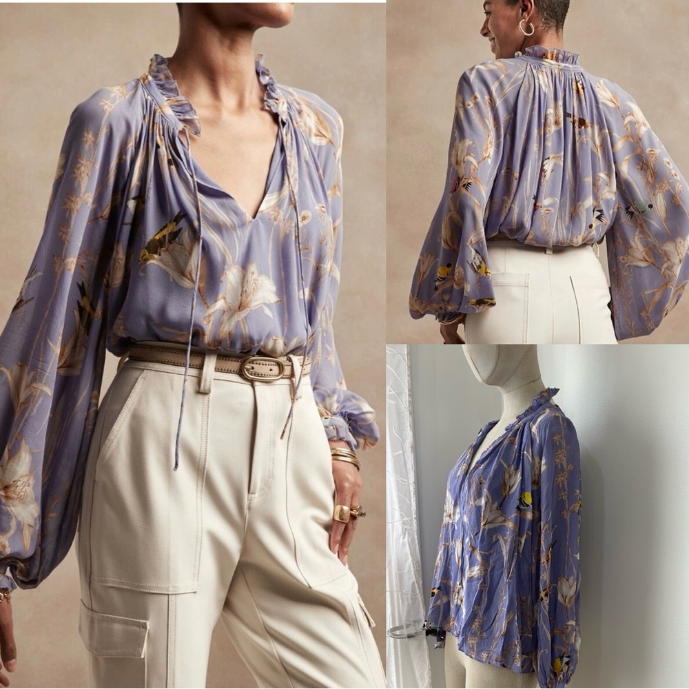 Floral Chiffon Blouse - Blue